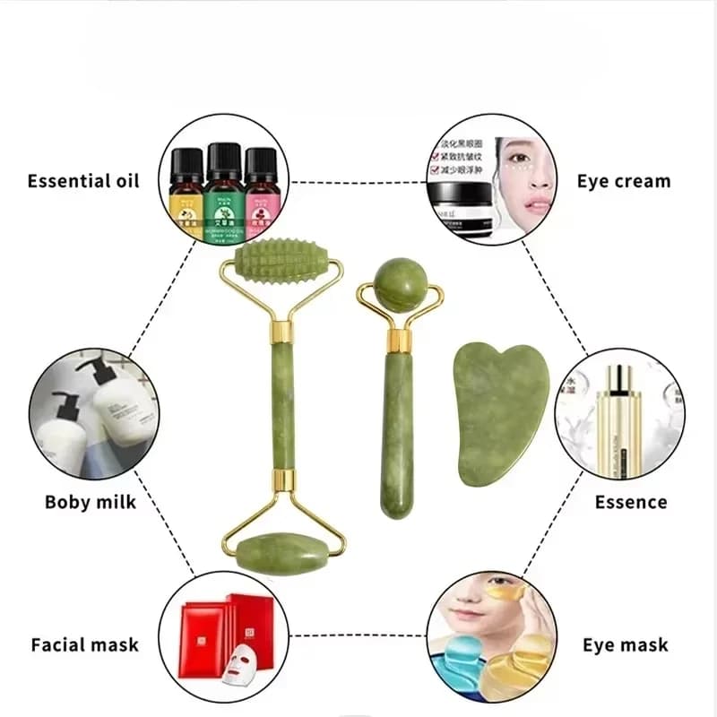 Rouleau de jade naturel et Gua Sha en pierre naturelle pour le visage