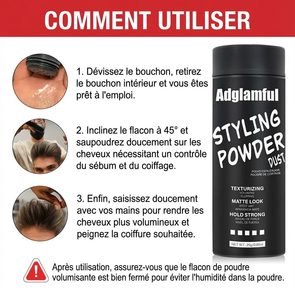 Poudre coiffante à contrôle d'huile pour hommes 25g – Absorbe l'huile et la sueur, lifting des racines en 5 secondes, texture légère, maintien 24H pour cheveux volumineux