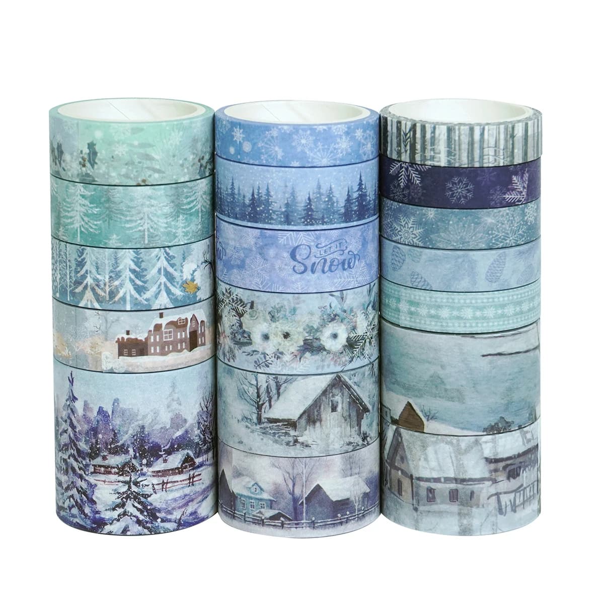 18 rouleaux/boîte, ruban washi scène de neige de noël, adapté au journal de bricolage, décoration de boîte-cadeau, cadeau de noël pour amis