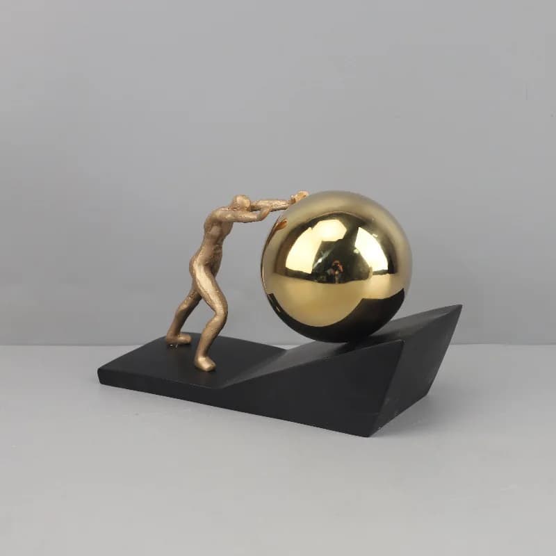 Poussant la boule personnage résine Sculpture bureau décoration ornements figurines mythiques Sisyphus poussé la Statue de pierre roulante