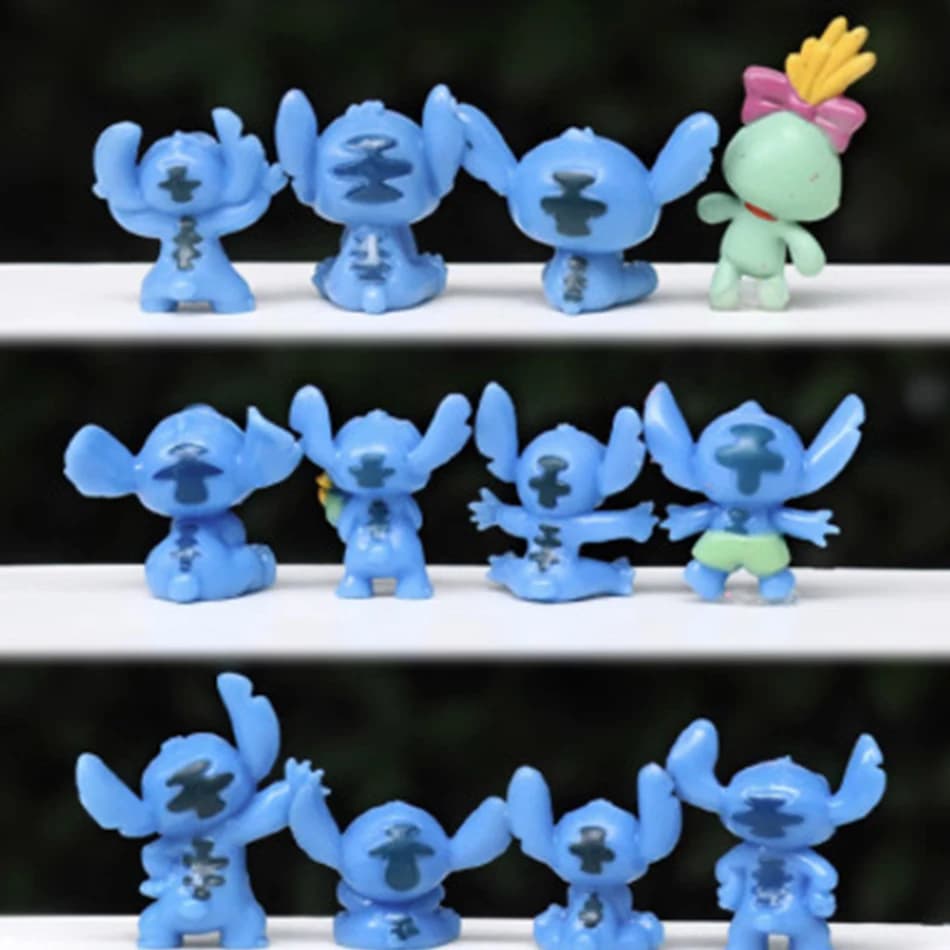 Figurines de dessin animé Lilo & Stitch, 6 pièces/12 pièces, collection de mini-modèles mignons, décoration de bureau ou de gâteau d'anniversaire, jouets pour enfants, cadeaux