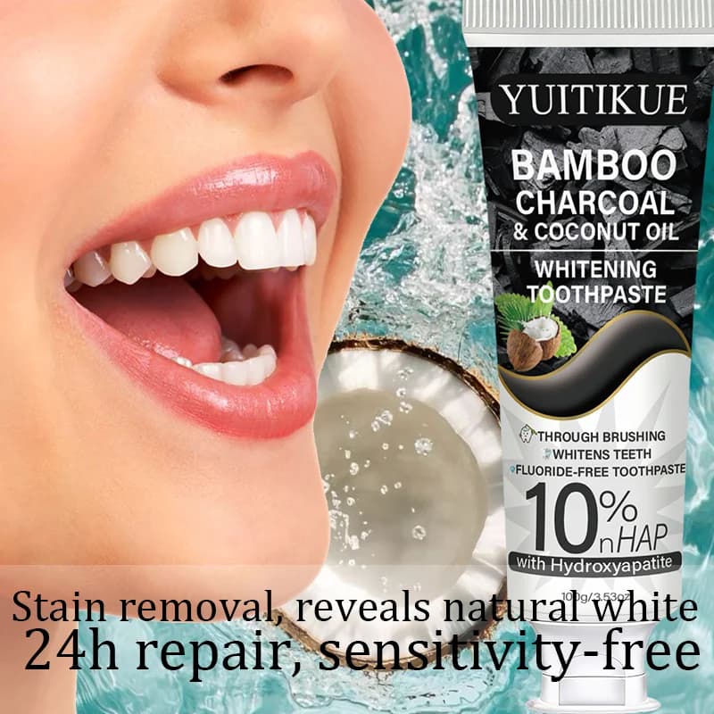 Dentifrice blanchissant au charbon de bambou et à l'huile de coco YUITIKUE | 10% nHAP Hydroxyapatite | Sans fluor 100g