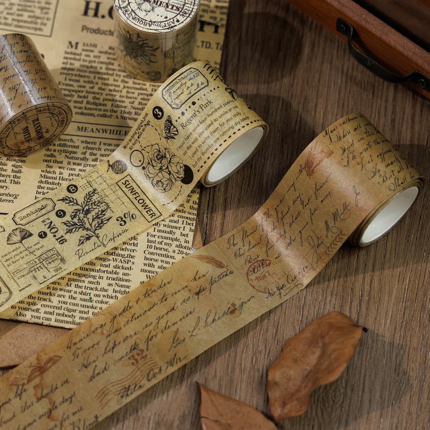 4 rouleaux - Ruban découpé Washi vintage - 2 rouleaux 1,38 po × 78,7 po + 2 rouleaux 1,57 po × 78,7 po - Ruban papier décoratif pour scrapbooking, journalisation, artisanat et emballage cadeau - Diffé