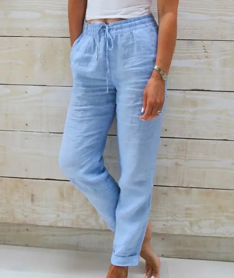 Pantalon d'été en coton et lin pour femme, taille haute élastique, décontracté, streetwear, couleur unie, coupe crayon ample, collection 2026