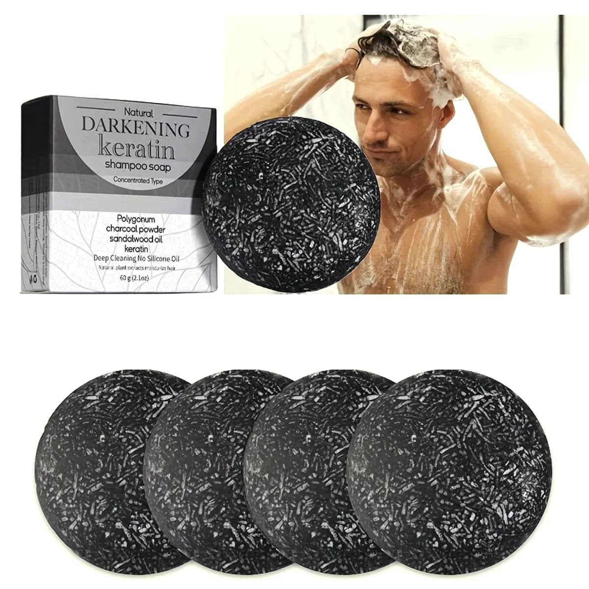 XF 60g Savon noir Shampooing solide Shampooing végétalien biologique pour tous les types de cheveux fabriqués à base d'huile naturelle