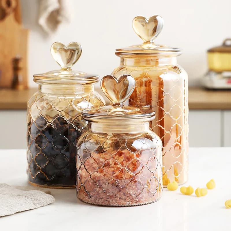 Bouteille en verre coeur ambré