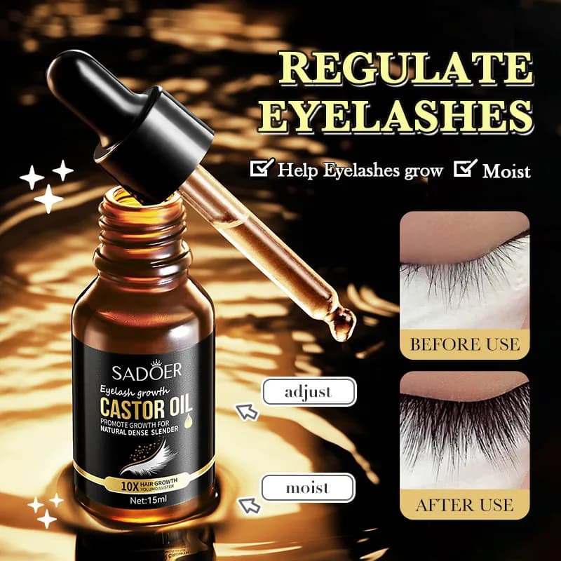 Sérum de croissance des cils à l'huile de ricin 10X+, booster pour cils et sourcils, rehausseur de sourcils, cils plus longs, plus épais, plus volumineux, huile nourrissante pour soins quotidiens 15ML
