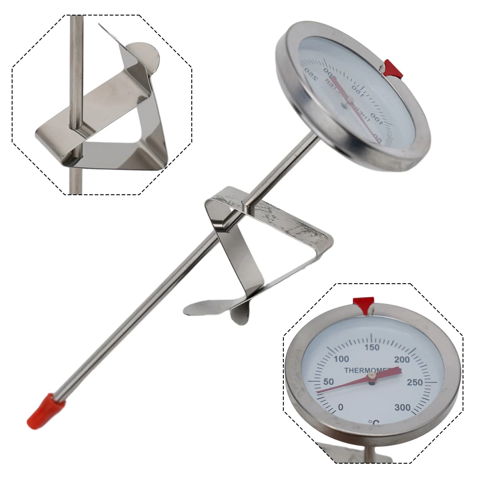 Thermomètre de cuisson en acier inoxydable avec pince pour friture