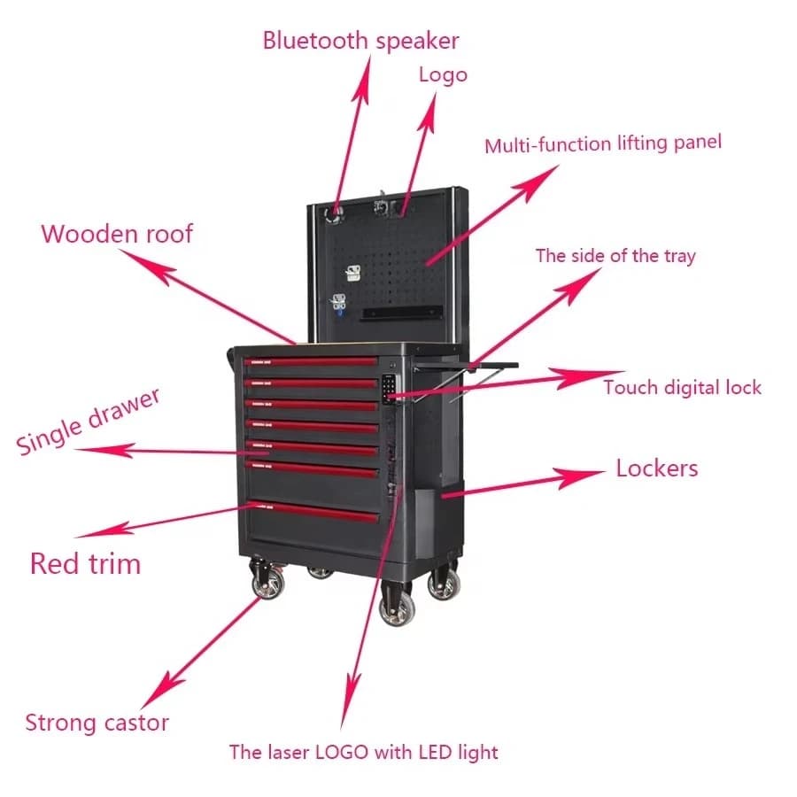 Armoire à outils roulante, coffre de rangement portable à 7 tiroirs, organisateur d'outils avec roulettes, verrouillage des roulements à billes et tiroir coulissant