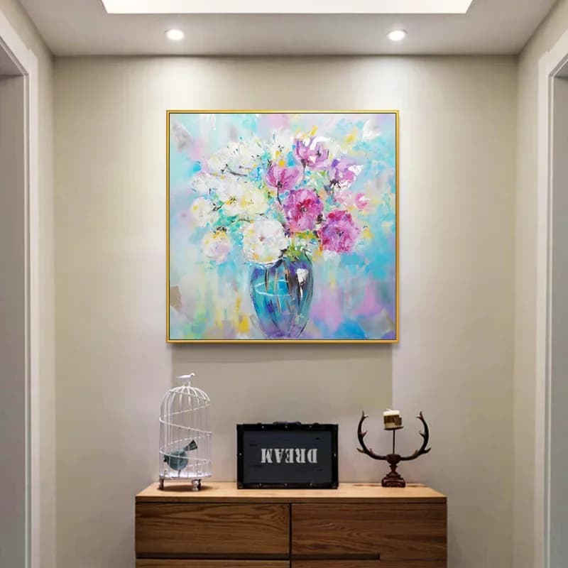 Peinture à l'huile florale abstraite peinte à la main, Art mural de fleurs colorées sur toile, illustration de plantes, décor de maison, salon, chambre à coucher, bureau