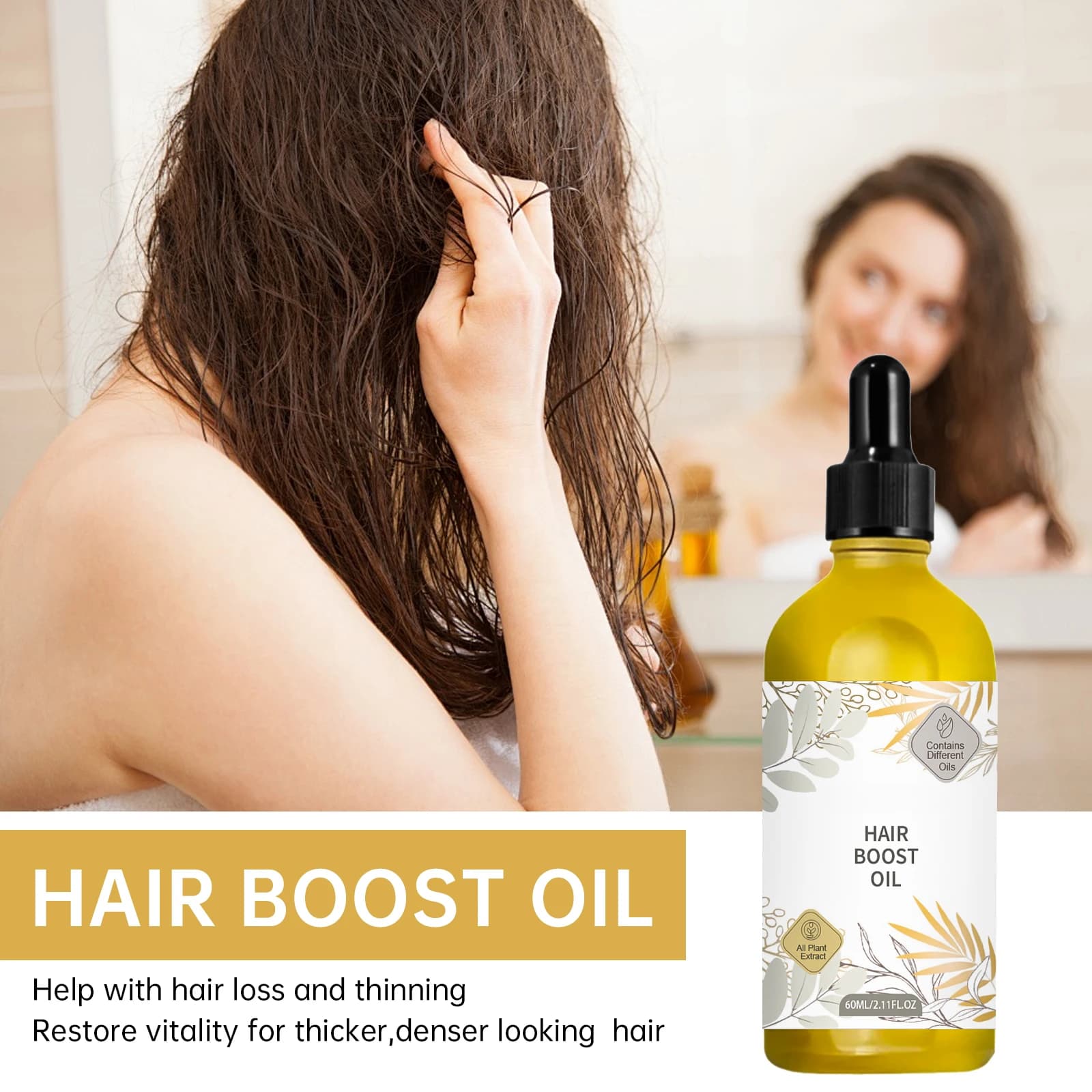 Huile de croissance des cheveux, 2 pièces, 60ml, plus épaisse, prévient la perte de cheveux, avec huiles de romarin et de ricin, Booster du cuir chevelu pour l'amélioration quotidienne