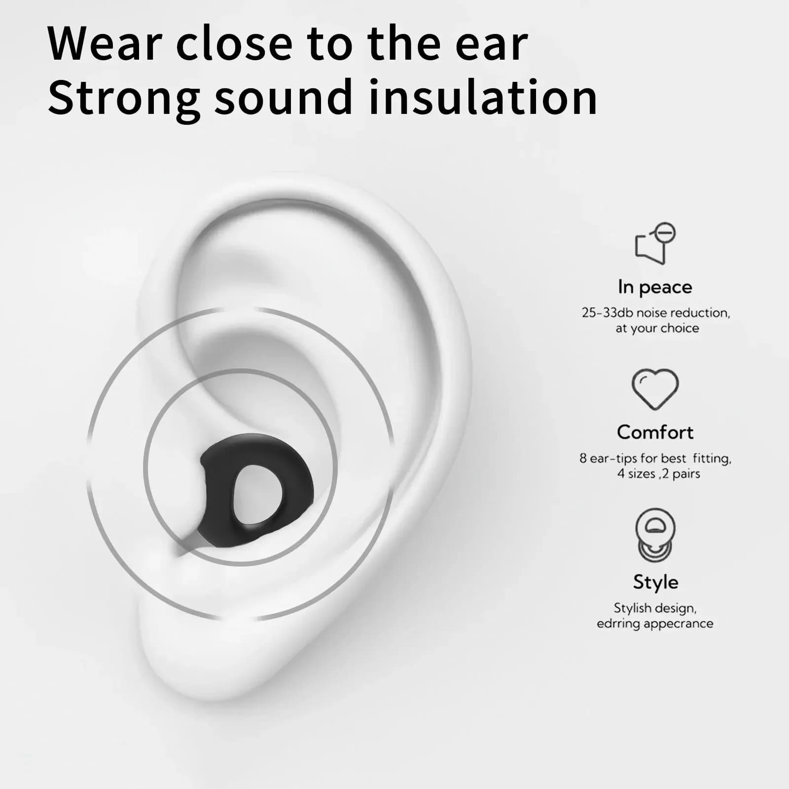 Bouchons d'oreilles silencieux pour la réduction du bruit – Protection auditive super douce et réutilisable pour le sommeil, la natation, le travail, 8 embouts d'oreille en tailles XS/S/M/L