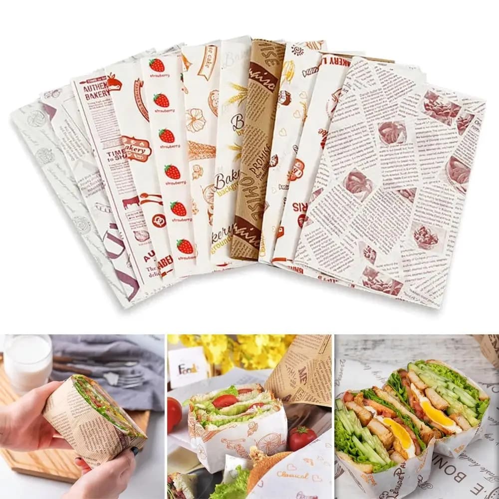 Papier d'emballage pour Sandwich, papier pour Hamburger résistant à l'huile, plateau résistant à l'huile, plaque de cuisson du pain, papier pour poêle à frire à l'air