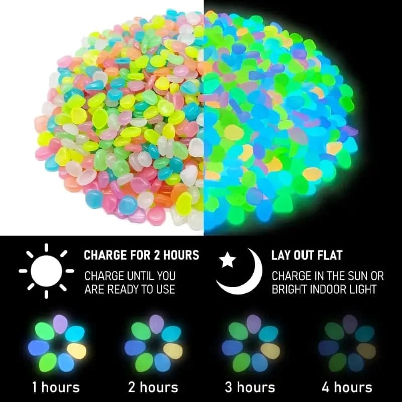 100 pierres lumineuses artificielles qui brillent dans le noir, galets de simulation, pour décoration extérieure, jardin, pelouse, cour, aquarium