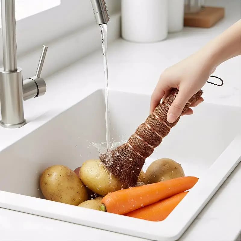 Essentiel de cuisine écologique - Brosse à vaisselle en fibre de palme naturelle - Parfaite pour les ustensiles de cuisine délicats et le nettoyage quotidien durable