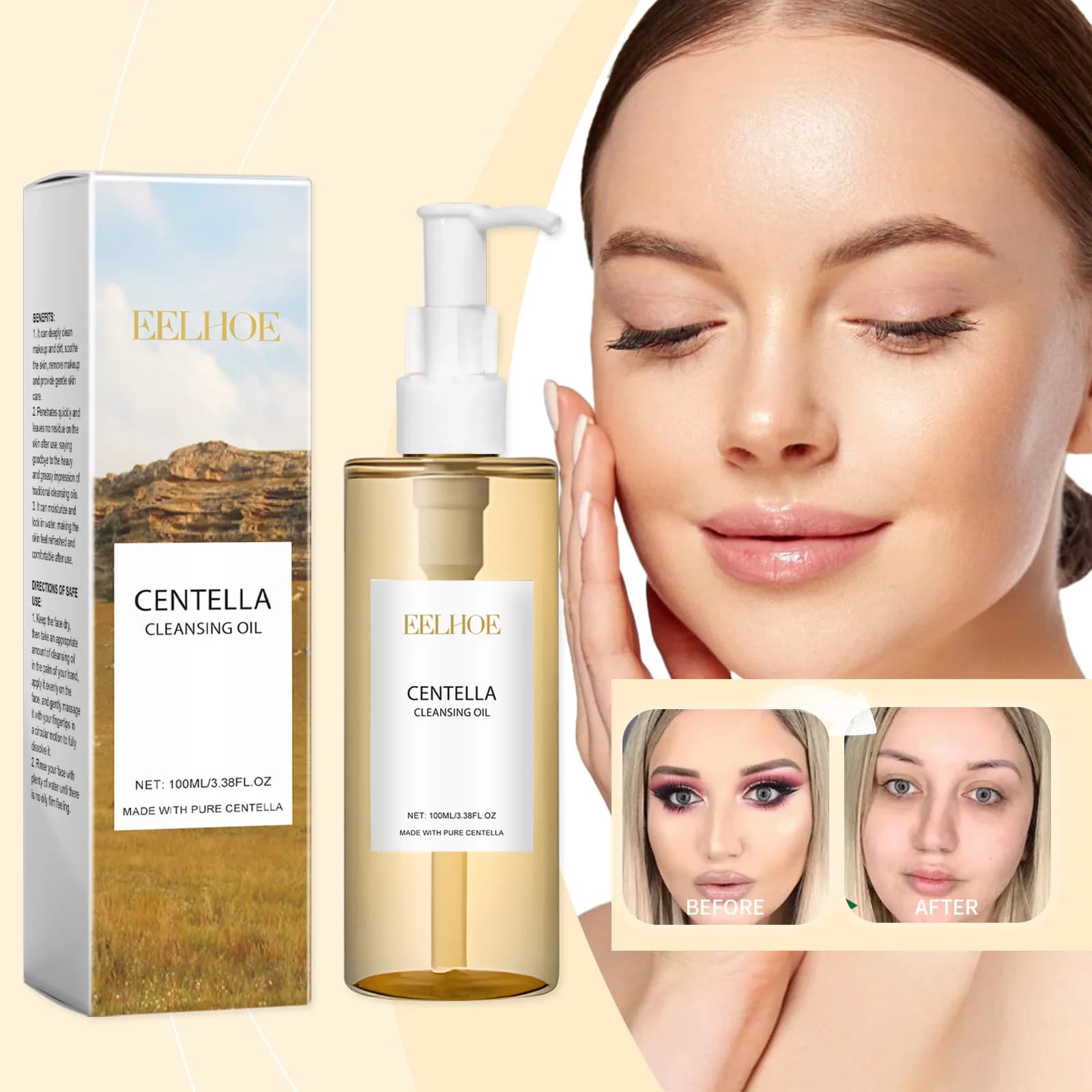 Huile nettoyante à la Centella Asiatica, démaquillant, rafraîchissant, nettoie les pores, contrôle le sébum, hydratation, soin apaisant doux, soin du visage