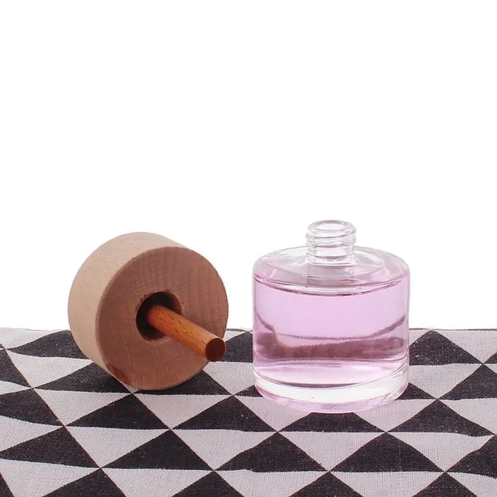 Bouteilles diffuseur de parfum en verre de 50 ml avec bouchon en bois, rechargeables, pour bricolage, pots diffuseurs de parfum, bouteilles d'aromathérapie pour voiture, bouteilles transparentes
