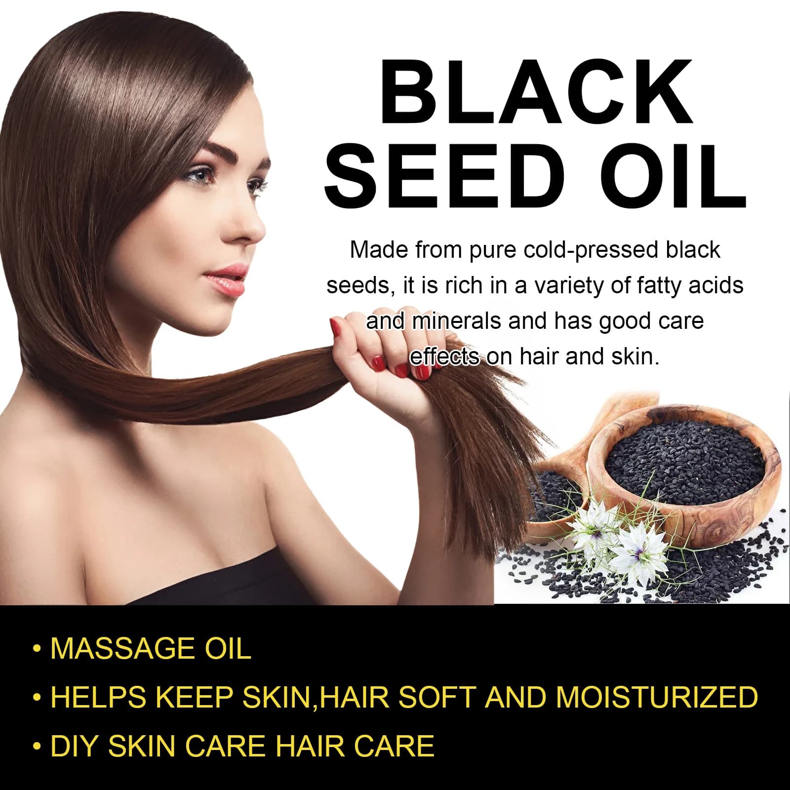 ​ EELHOE huile de graines noires soin du cuir chevelu biologique naturel traitement de la calvitie pour produits de croissance des cheveux endommagés huile Anti-perte de cheveux Dense