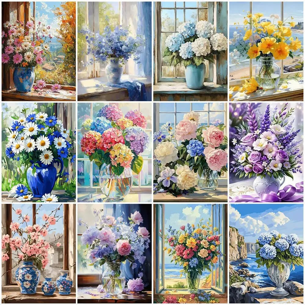 Peinture à l'huile par numéros fleur pivoine peinture numérique Vase Bouquet bricolage passe-temps adulte Kit peinture acrylique sur toile peint à la main cadeau