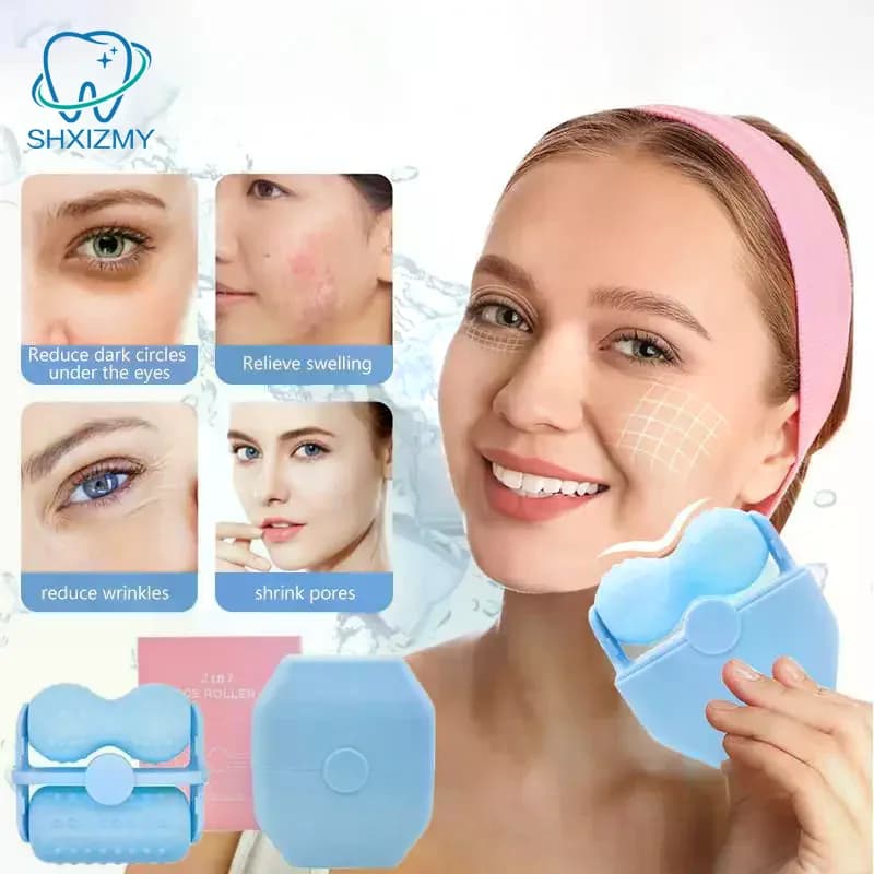 Rouleau de glace pour le visage, double rouleau, massage facial rafraîchissant pour les yeux, soulage la fatigue, la douleur, les rougeurs, raffermit la peau, lifting du visage, réduit les gonflements