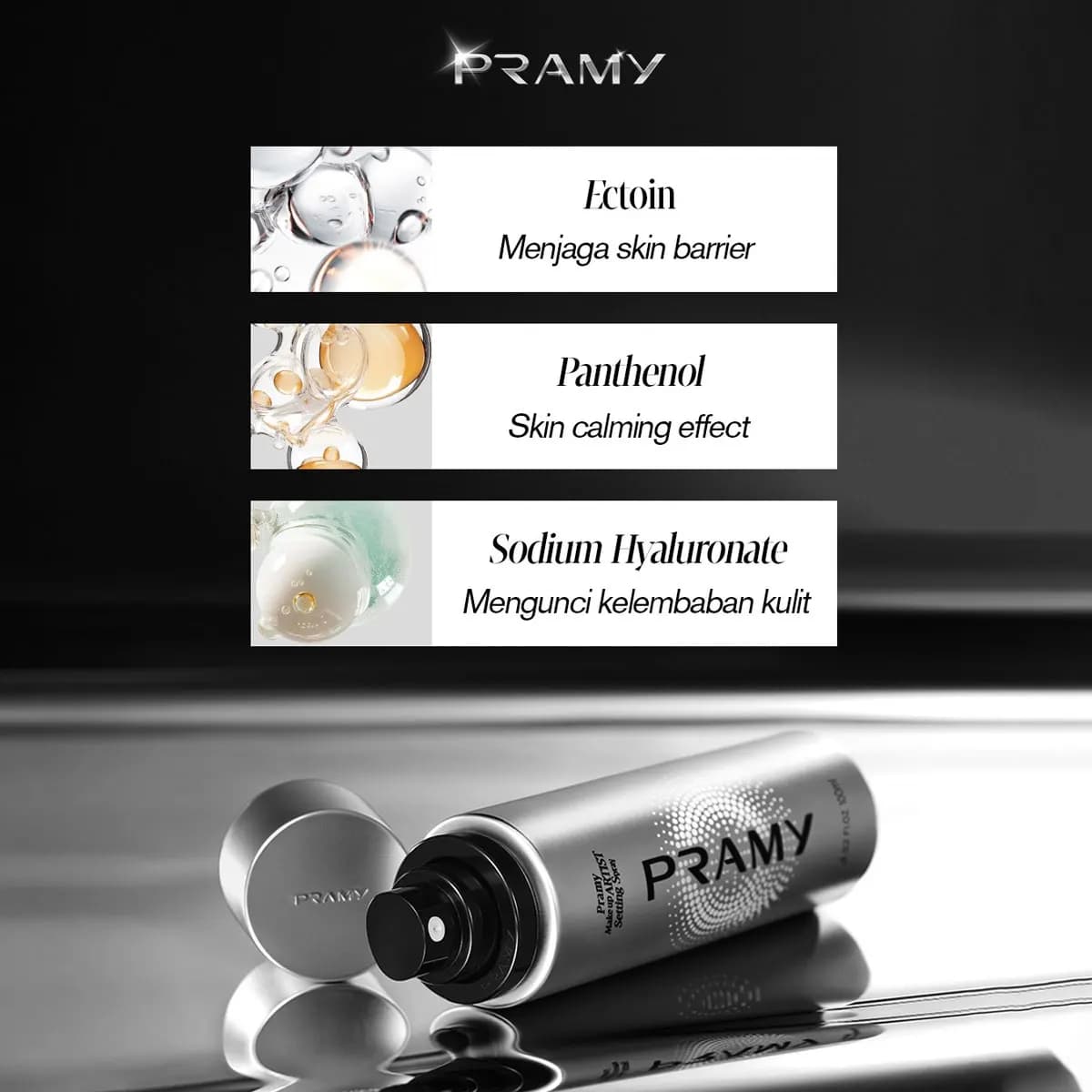 Spray Fixateur de Maquillage Pramy 100ML, Anti-transfert et Contrôle du Sébum, Fini Non-Épaississant et Léger, Indispensable pour les Maquilleurs Professionnels