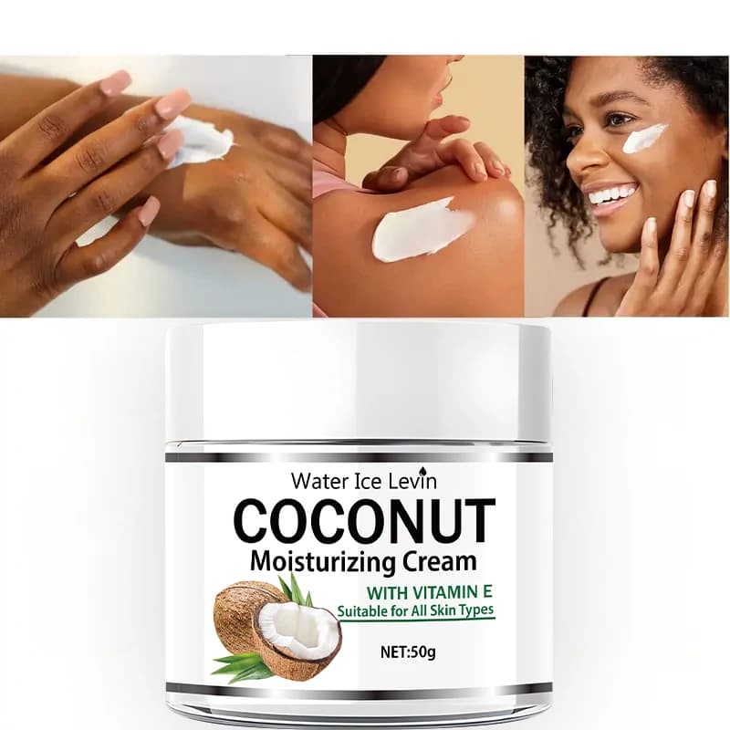 Crème hydratante à l'huile de noix de coco 50g | Collagène et vitamine E | Sans alcool | Convient à tous les tons de