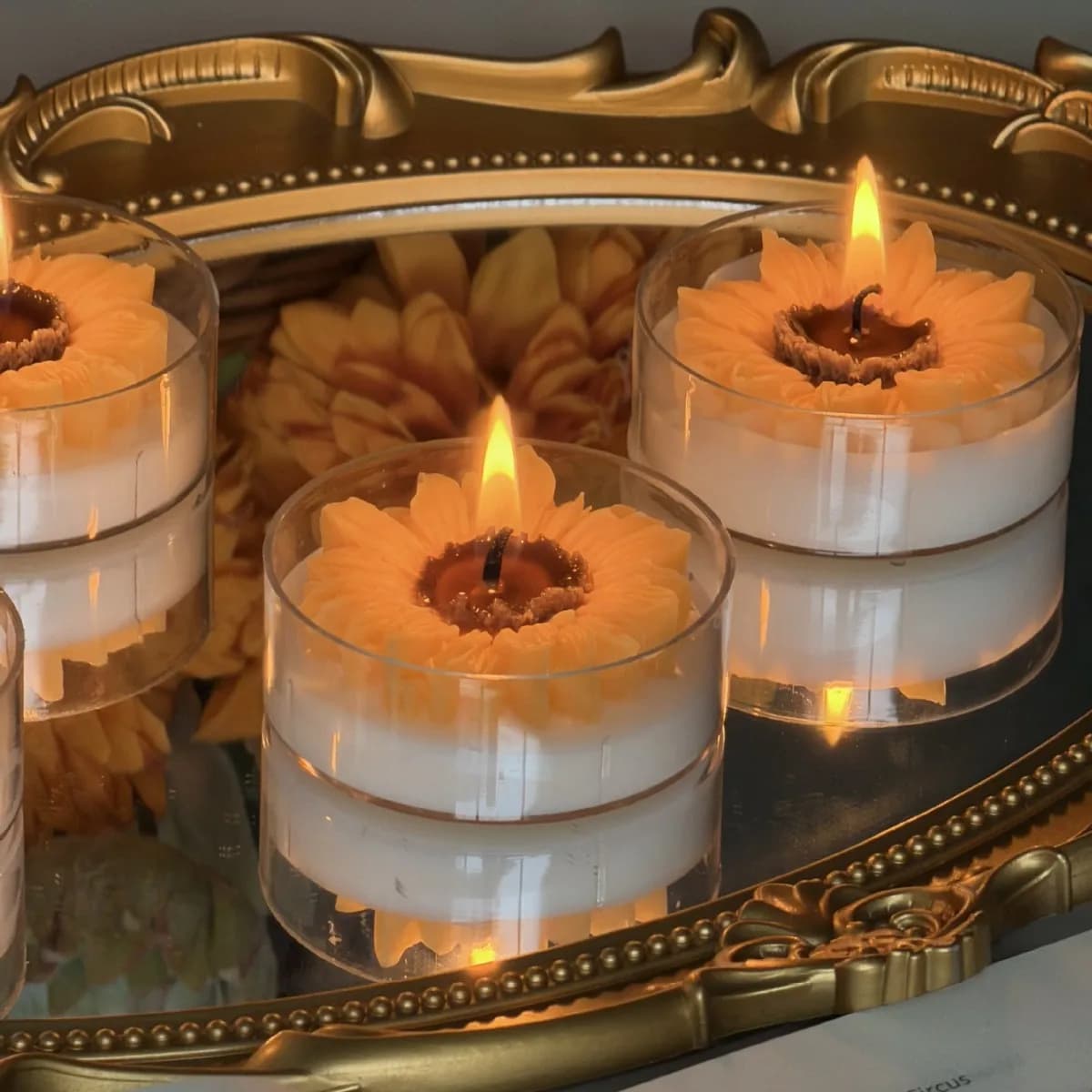 Bougie d'aromathérapie en forme de fleur de tournesol, en cire de soja faite à la main, sans fumée, décoration de la maison, cadeau créatif, 1 pièce