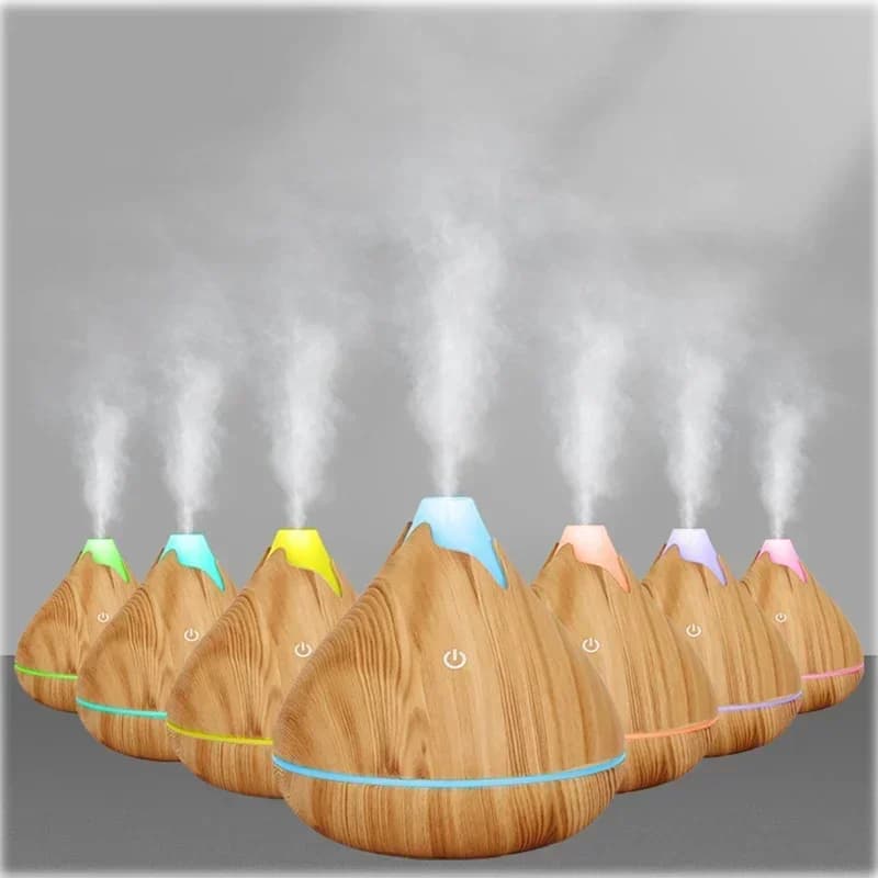Diffuseur d'huiles essentielles d'aromathérapie 350ML, humidificateur d'air ultrasonique avec télécommande, Grain de bois, frais avec lumière LED 7 couleurs