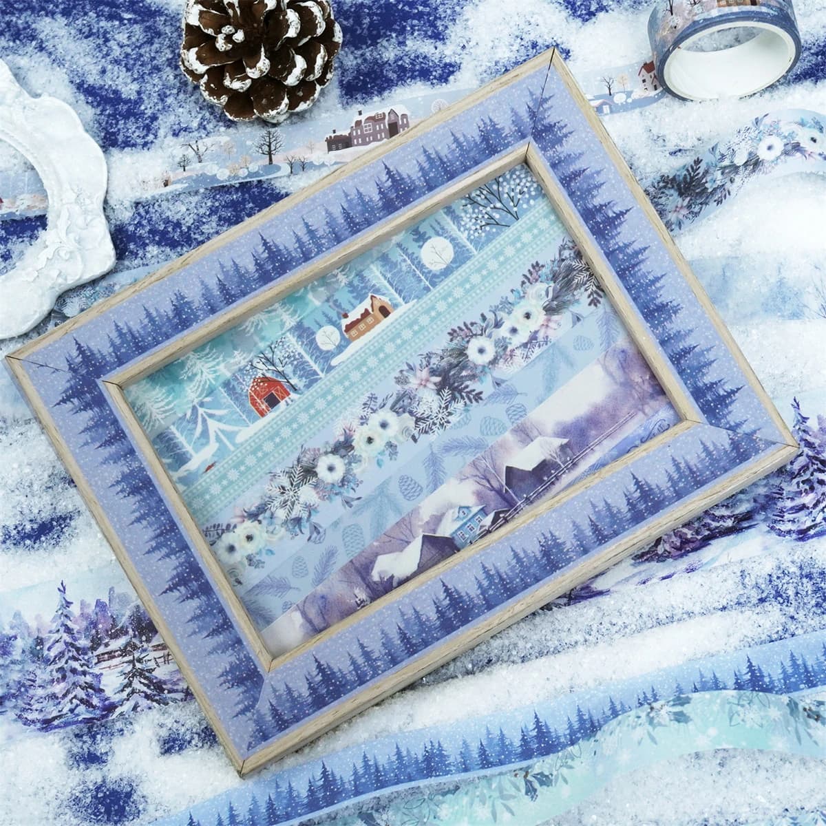 18 rouleaux/boîte, ruban washi scène de neige de noël, adapté au journal de bricolage, décoration de boîte-cadeau, cadeau de noël pour amis