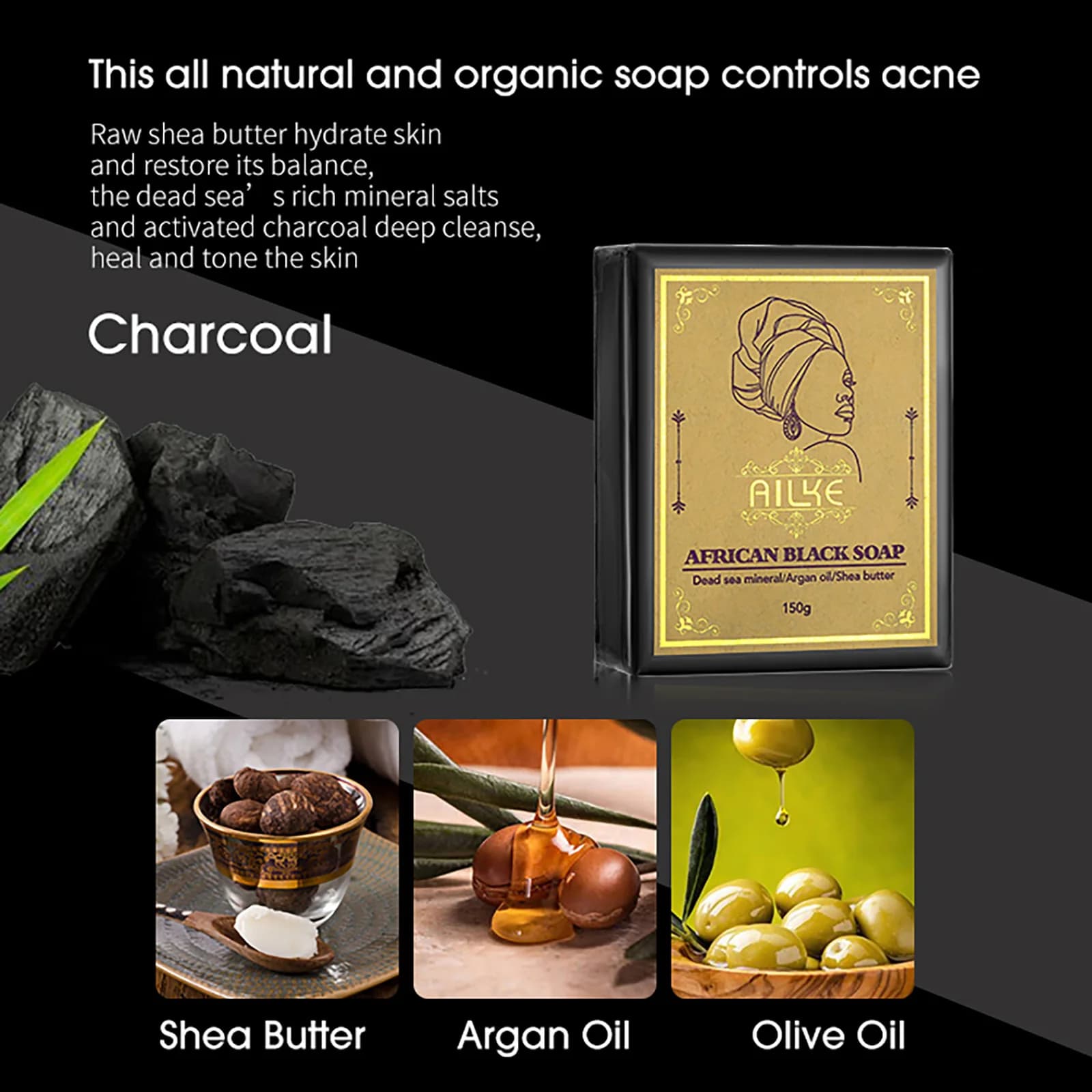 AILKE Savon noir naturel africain pour le visage et le corps
