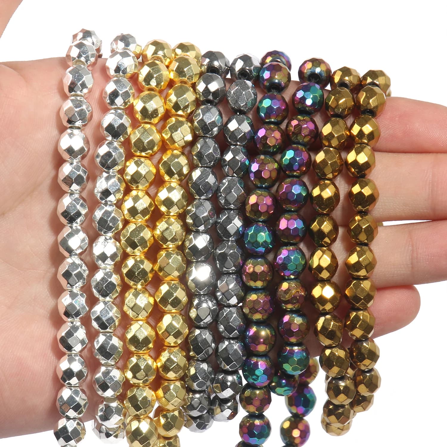 Perles Rondes en Pierre Hématite pour Travaux Manuels, Accessoire en Argent et Or, Naturel, pour Fabrication de Bijoux, Bracelet, Boucle d'Oreille, 2 à 10mm, 15 Pouces