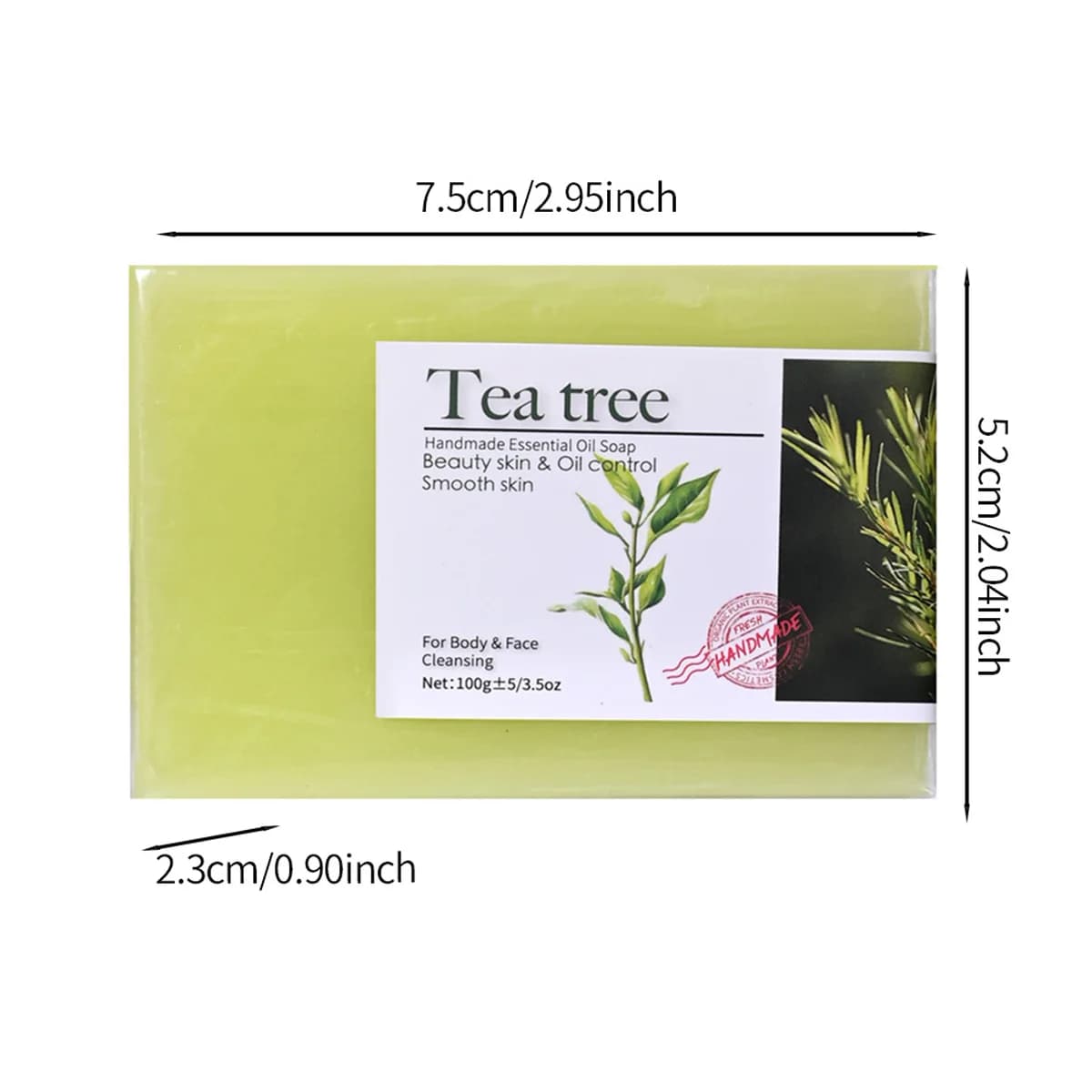 Savon à l'huile essentielle d'arbre à thé, 100g, fait à la main, huile d'olive, huiles essentielles végétales, blanchiment, nettoyage de base, caractéristiques sans produits chimiques
