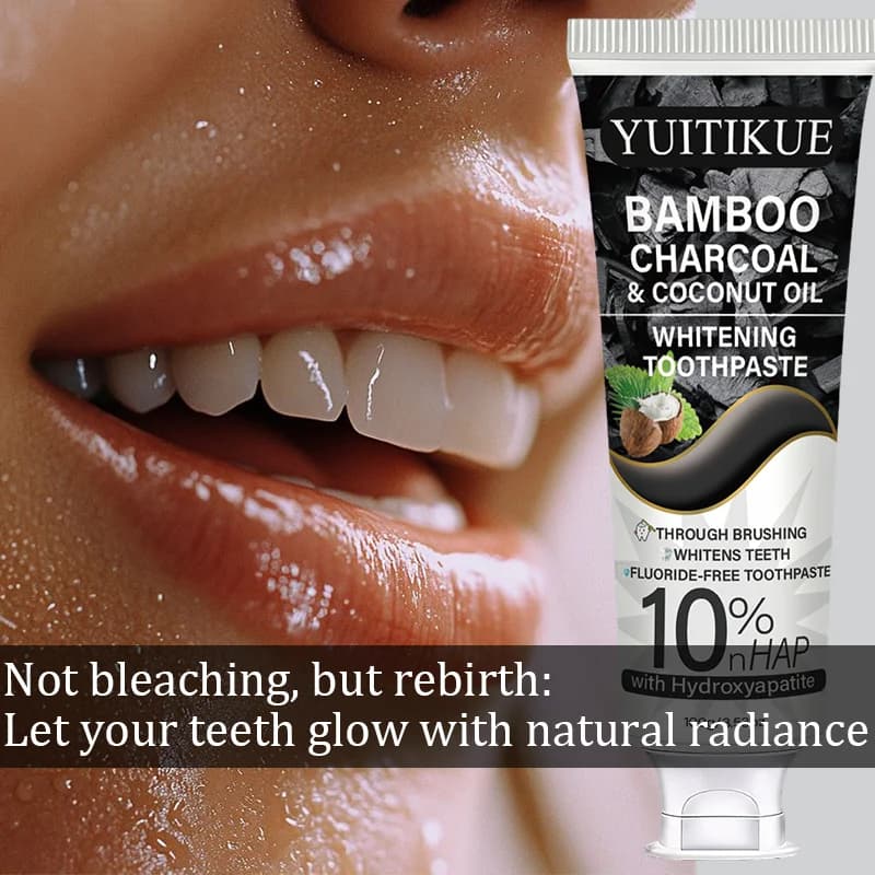 Dentifrice blanchissant au charbon de bambou et à l'huile de coco YUITIKUE | 10% nHAP Hydroxyapatite | Sans fluor 100g