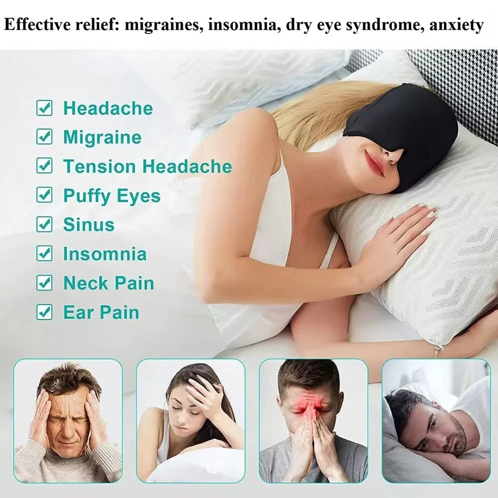 Casque de thérapie par compresse de gel rafraîchissant pour soulager les maux de tête, avec masque oculaire, pour soulager le stress, la tension, la pression et la douleur