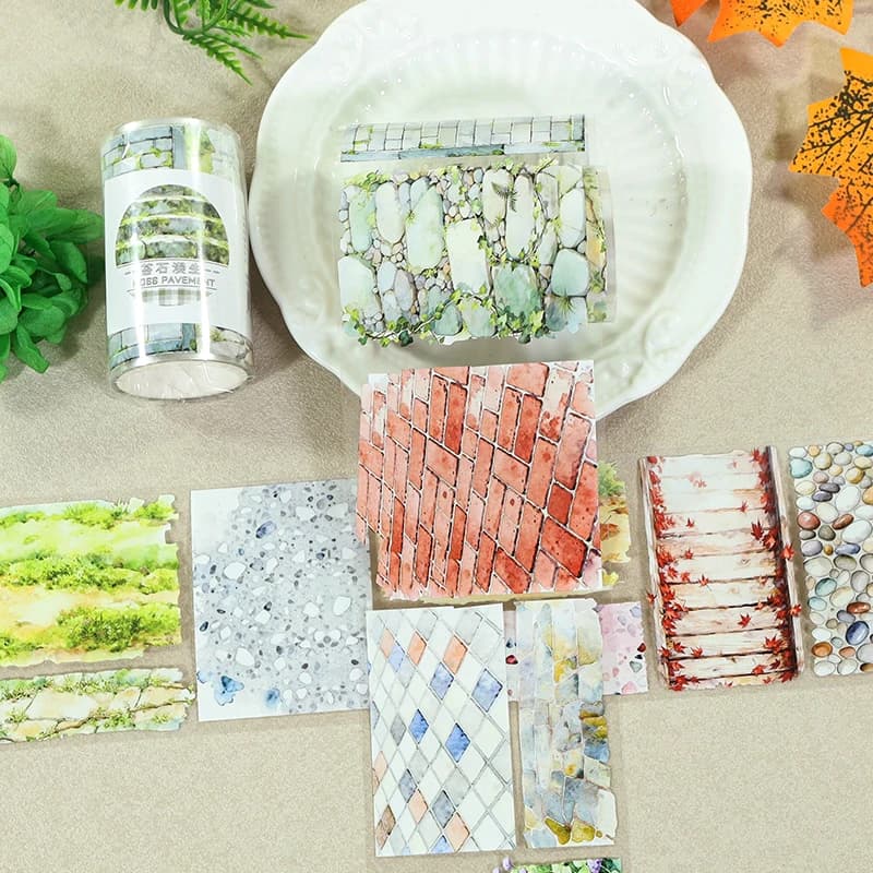 Ruban PET 70mm*200cm Motif Route en Pierre Vintage, Matériel Créatif DIY pour Journal, Collage, Scrapbooking, Papeterie