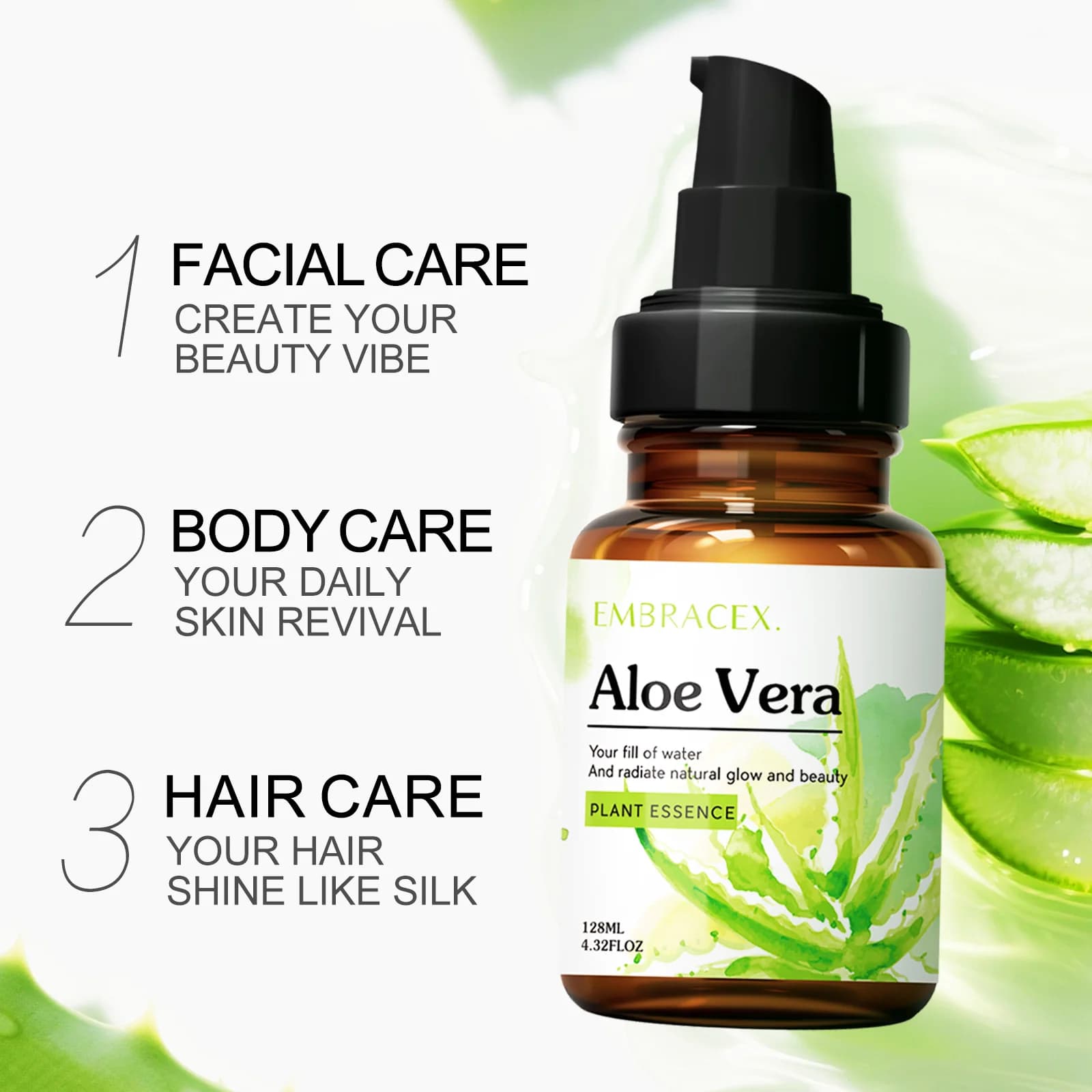 Huile essentielle d'aloe Vera, 128ml, soins de la peau, des cheveux, des ongles, huile de Massage, ingrédients naturels, cadeau pour amis/parents