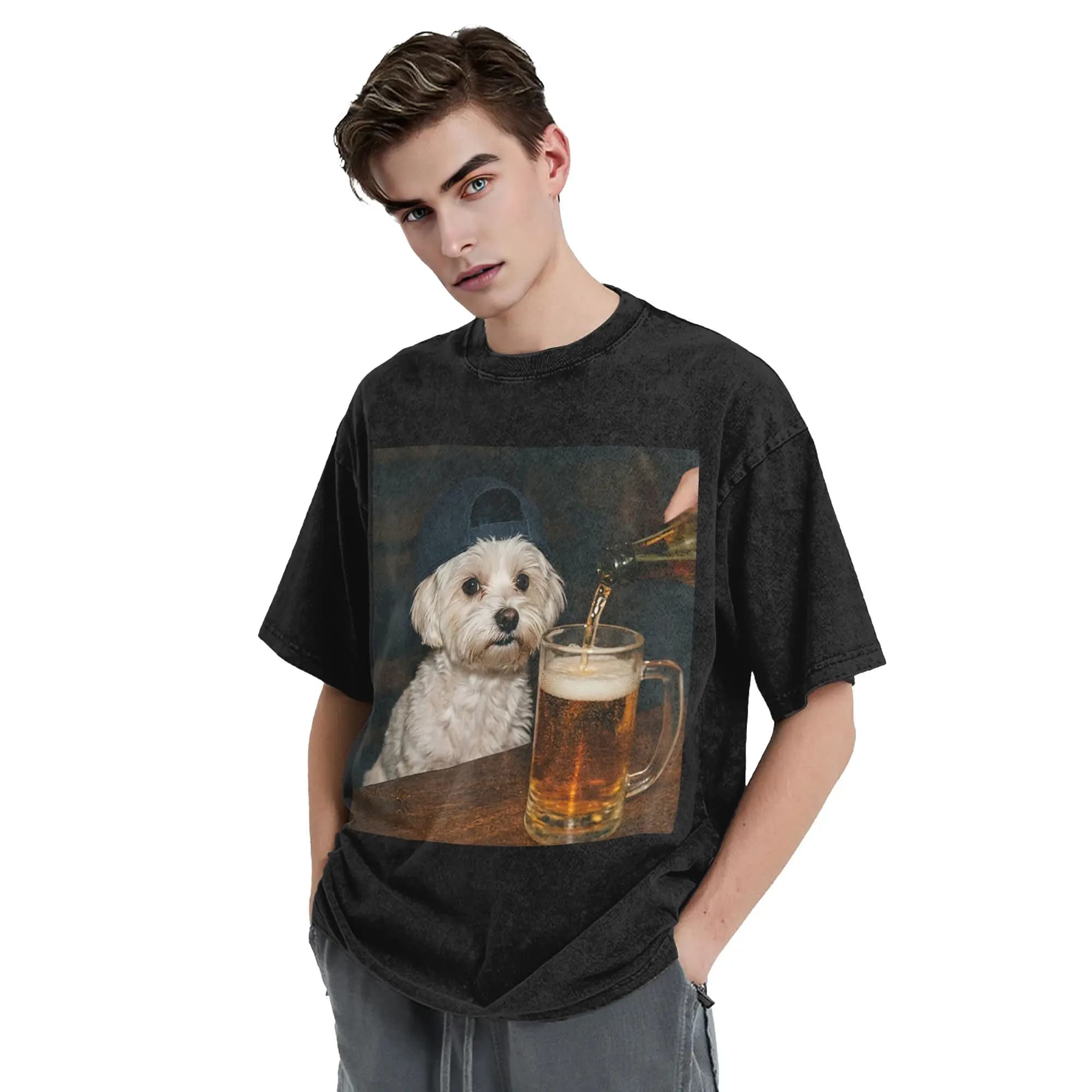 T-shirt humoristique Border Collie buvant de la bière
