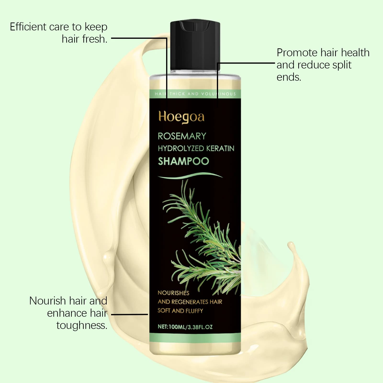 Shampoing pour la croissance des cheveux à l'huile de romarin, épais organique pour amincir les cheveux et la perte de cheveux, shampoing naturel volumisant pour hommes et femmes