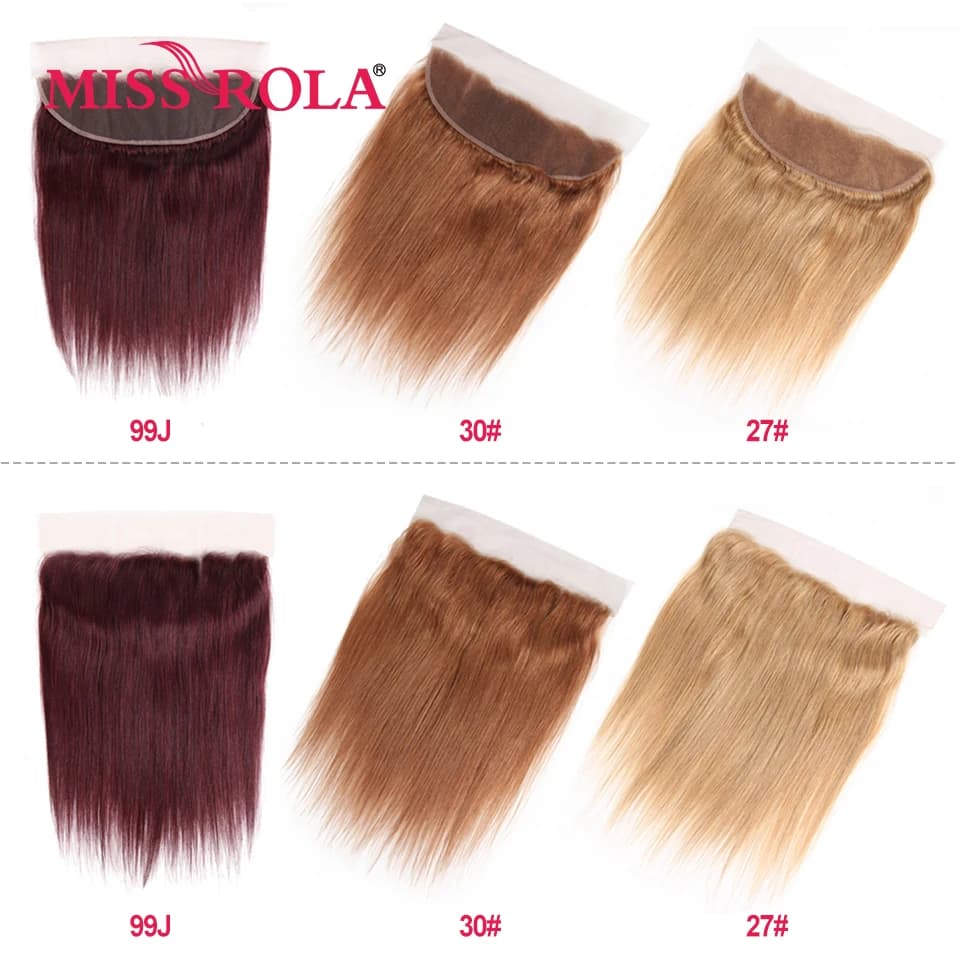 Miss Rola 13x4 Lace Frontal Closure Cheveux Humains Brésiliens Remy Lisses de l'oreille à l'oreille Couleur Ombrée avec Baby Hair