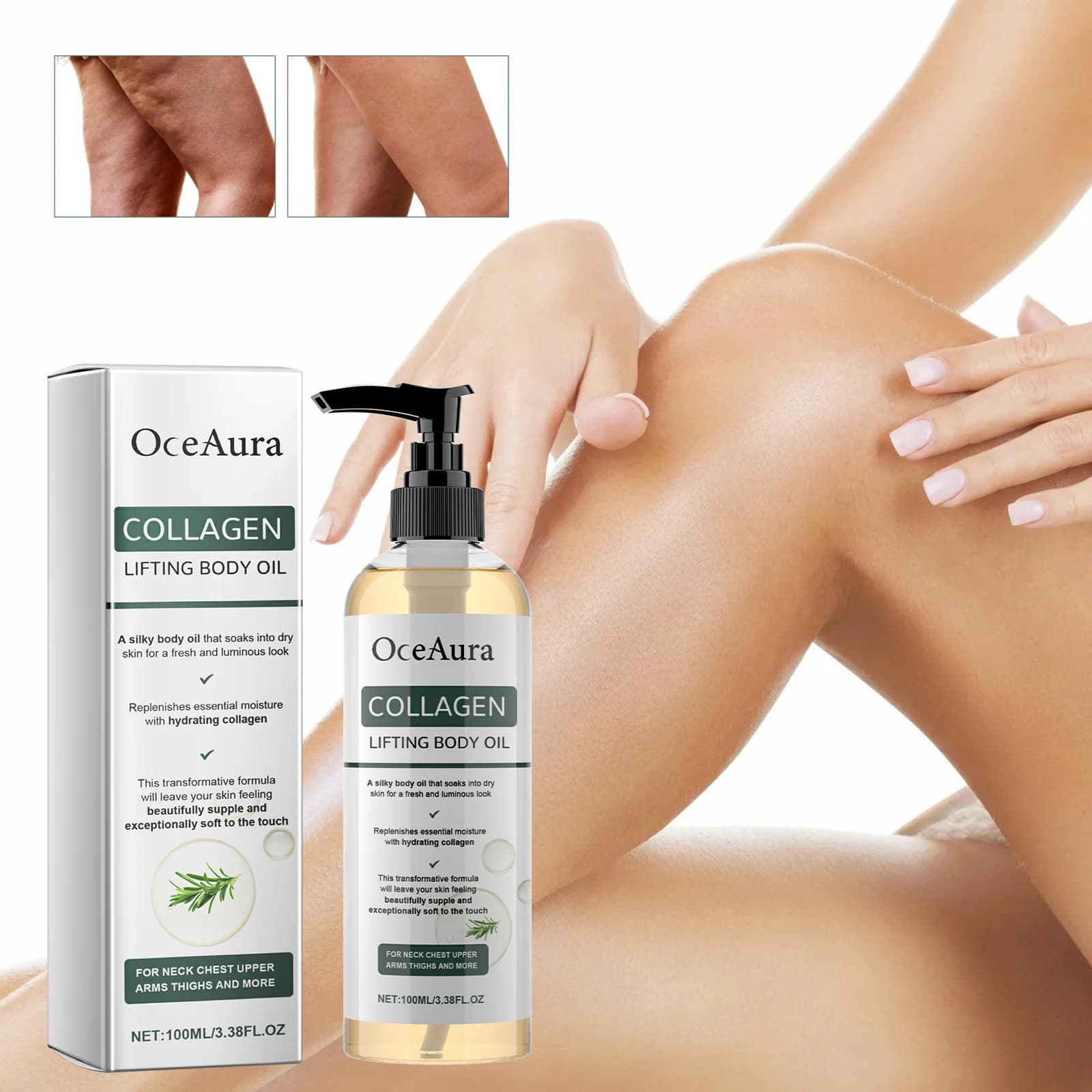 Huile corporelle raffermissante OceAura au collagène, huile corporelle compacte, huile de massage, huile pour le raffermissement de la peau au collagène pour femmes, 100 ml