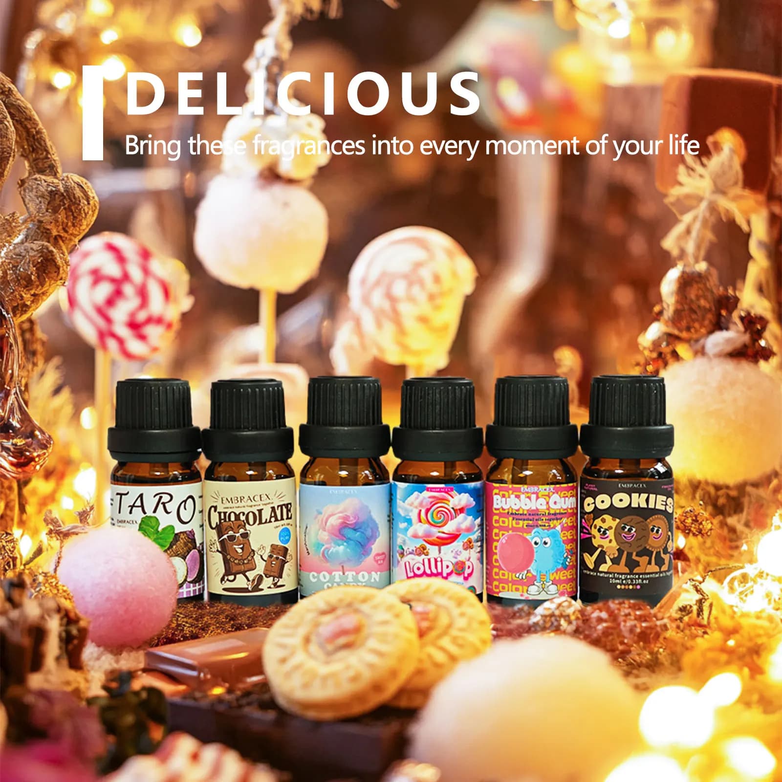 Huile essentielle délicieuse, parfum sucré, longue durée, aromathérapie pour voiture, pour cadeau, 6 pièces/1 pièce, 10ML