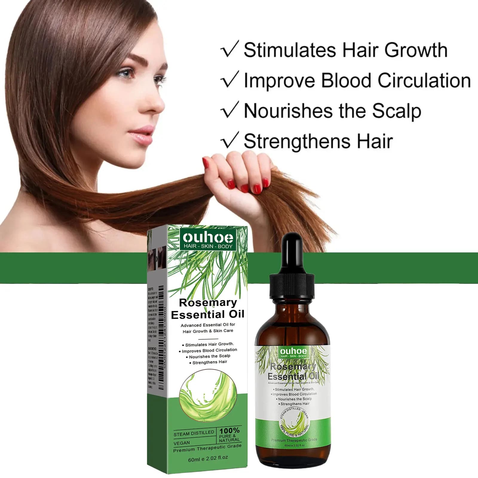 Huile de croissance des cheveux au romarin Anti-frisottis Traitement des pellicules Cuir chevelu endommagé Nourrissant Anti perte de cheveux Sérum Huile essentielle de romarin pur