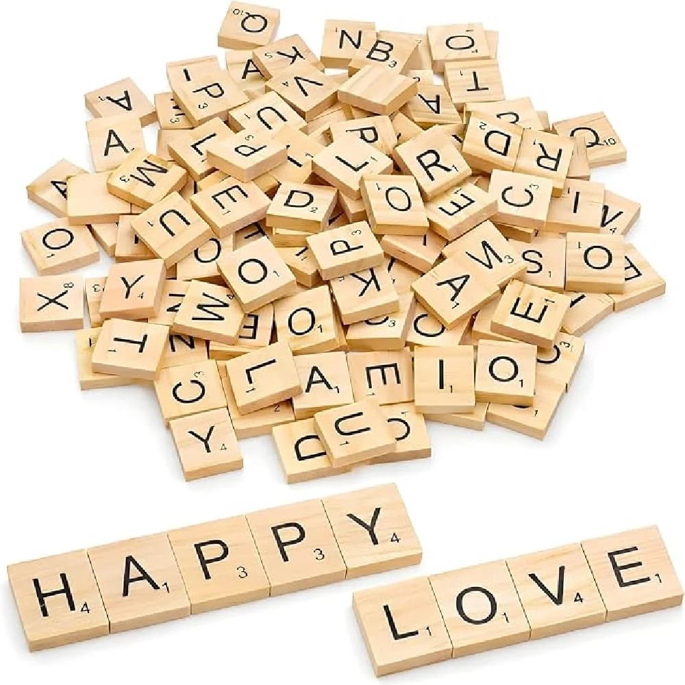100 pièces de tuiles de Scrabble en bois, lettres en bois pour artisanat, décoration DIY, et sous-verres en bois pour l'orthographe
