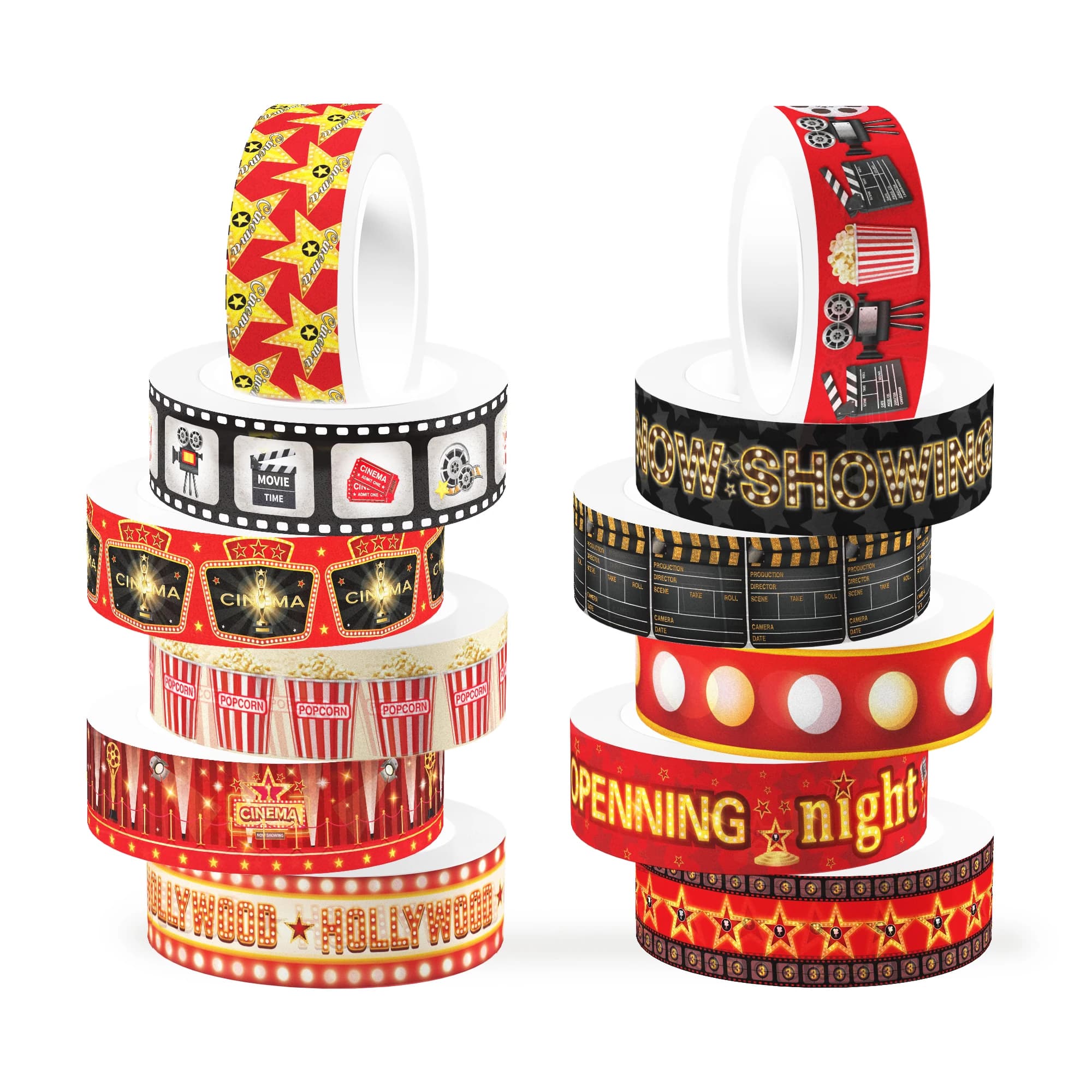 12 Rolls Cinema Film Themed Washi Tape Set, Adhesive Tape, Masking Tape DIY Craft Handbook Materials Scrapbooking Decor Supplies