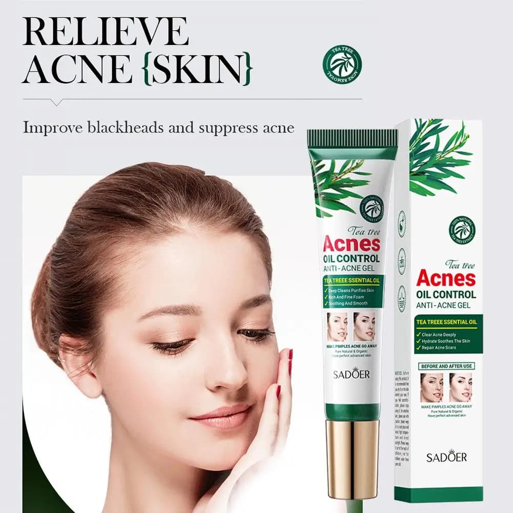 Crème anti-acné à l'arbre à thé SADOER, soin du visage, contrôle du sébum, crème gel hydratante pour le visage, soin de la peau