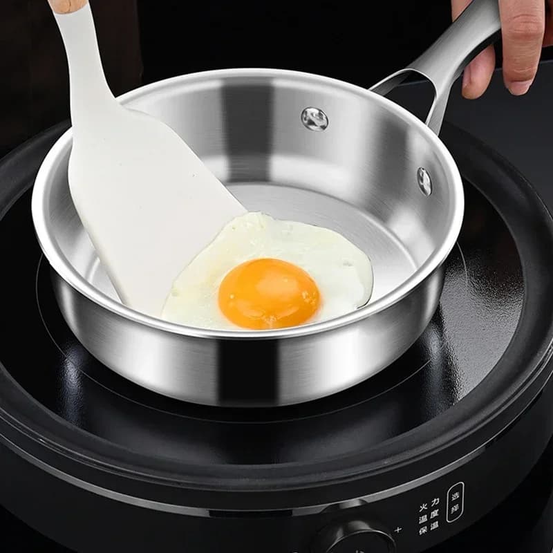 Poêle à frire en acier inoxydable, non revêtu, plat, astronomique, cuisson domestique, steak, omelette, général, 16cm, 20cm