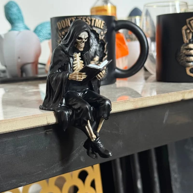 Statue de démon gothique pour étagère à livres, figurine de diable en résine noire, décoration d'Halloween effrayante pour la maison, ornement pour bureau