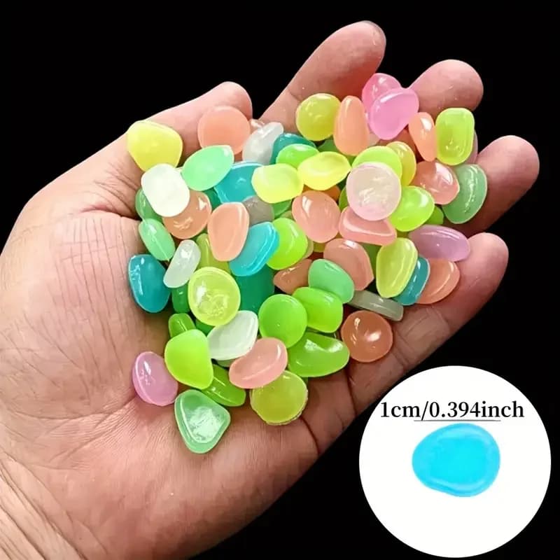 100 pierres lumineuses artificielles qui brillent dans le noir, galets de simulation, pour décoration extérieure, jardin, pelouse, cour, aquarium