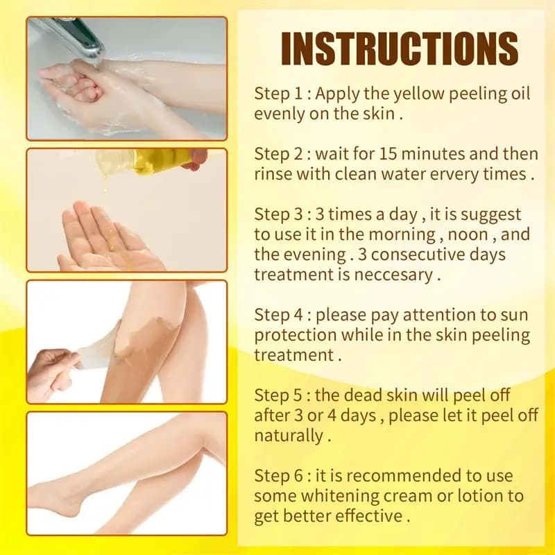 Lotion éclaircissante forte à l'huile de peeling jaune pour peaux foncées