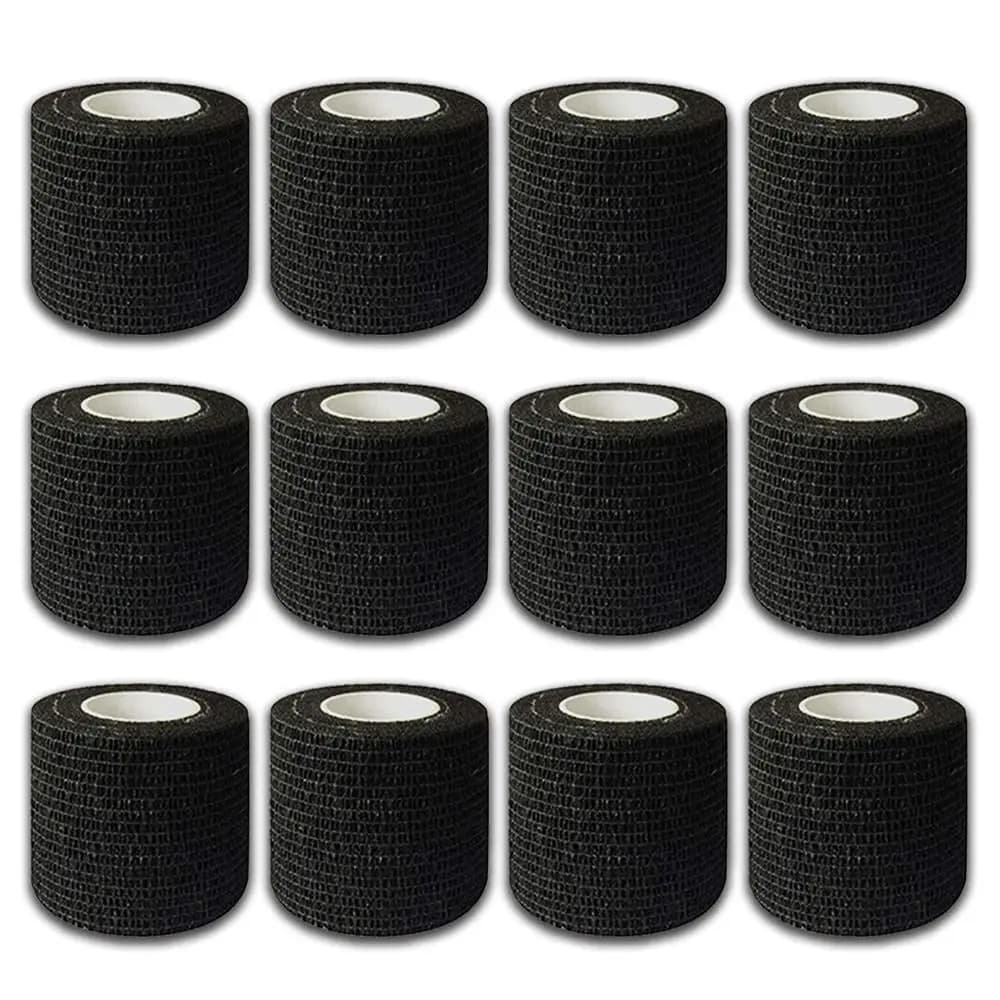 8/12/24 rouleaux noir 5*450 cm jetable cohésif tatouage Grip bande enveloppement élastique bandes rouleaux pour Machine à tatouer poignée accessoires